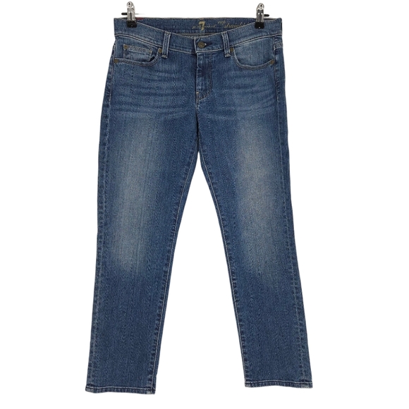 7 For All Mankind Crop Straight Jeans Medium Wash Denim 27 - Picture 1 of 8